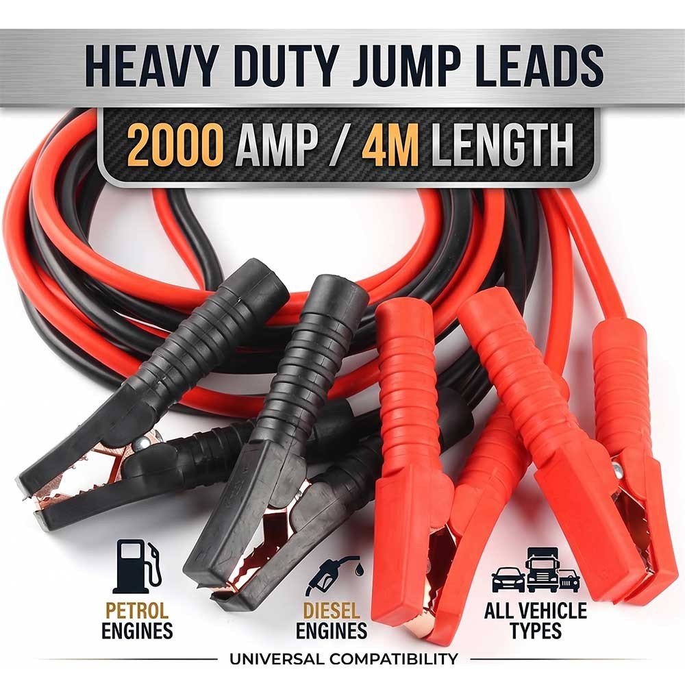 2000AMP Jumper Leads 4M Long 4Gauge Battery Boost Cables 2000 AMP Carry Case PVC