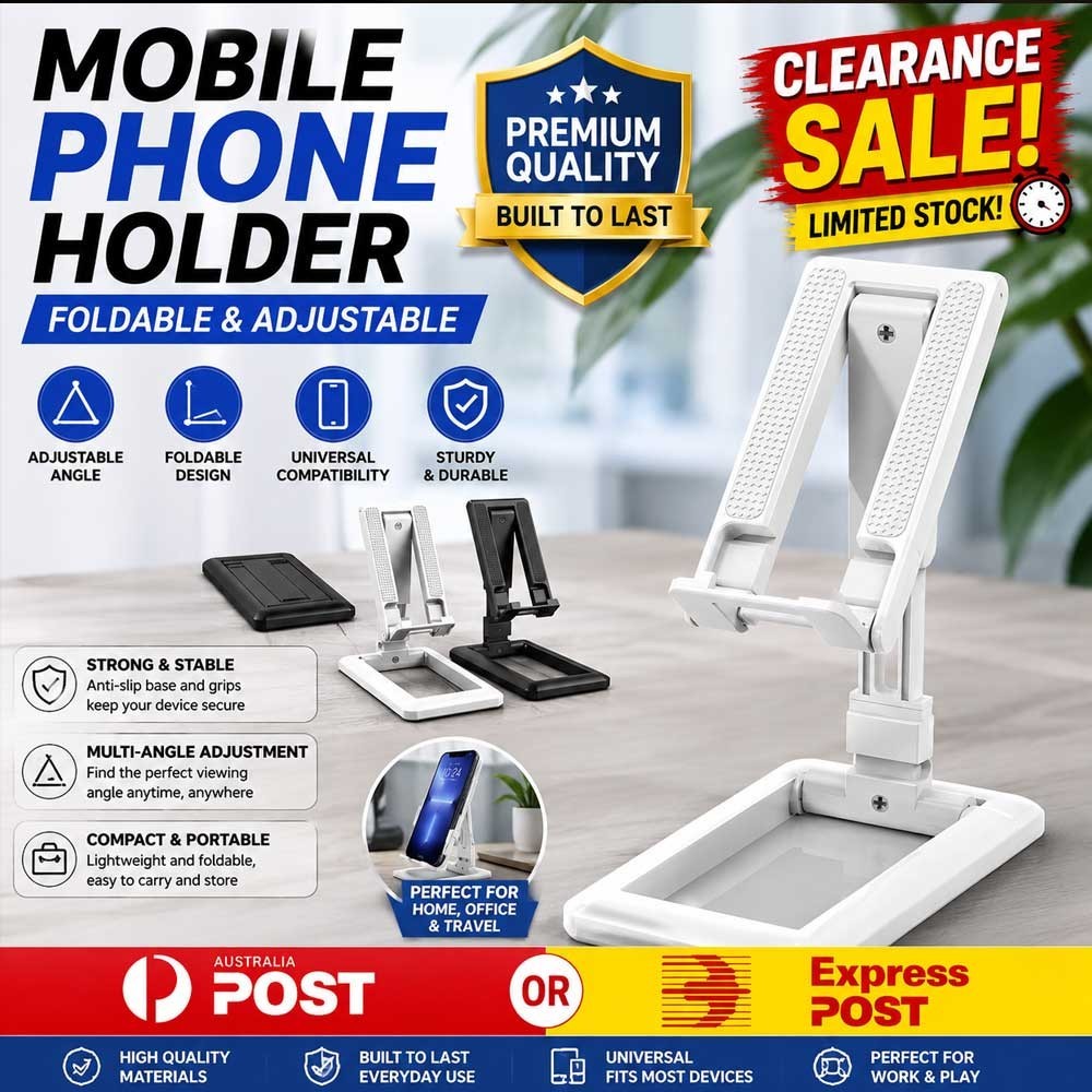 Universal Foldable Adjustable Phone Stand Desk Holder iPhone iPad Plastic Black