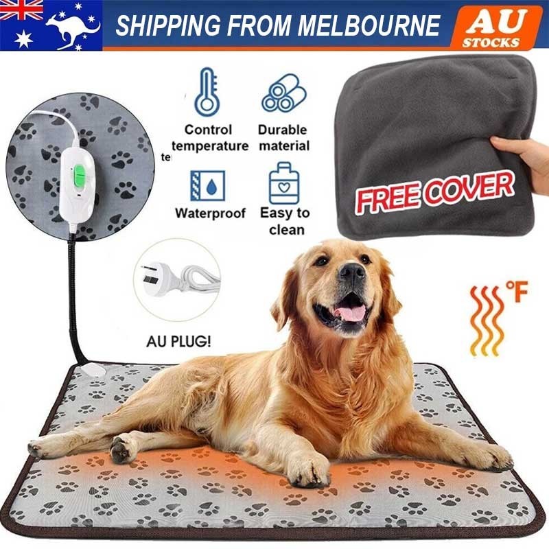 Dog Heating Pad Electric Adjustable Grey Polyester Washable Cover Waterproof Mat