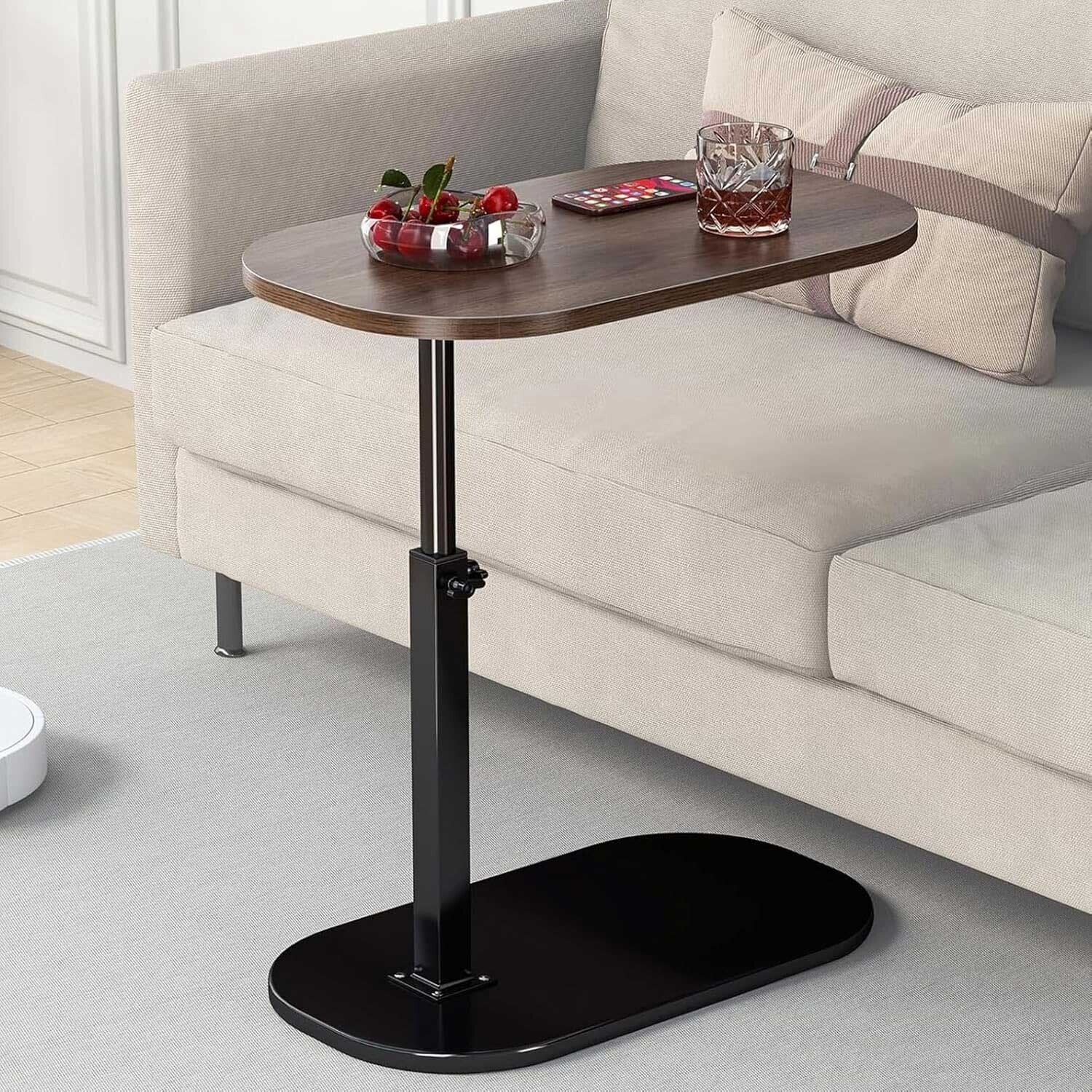 Height Adjustable C-shaped Side Table 360 Swivel Laptop Sofa Bed 45cm 80cm Brown