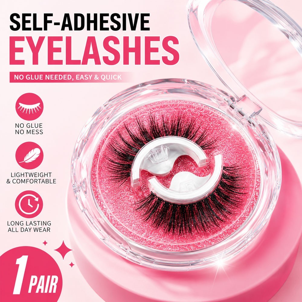 1 Pairs Self-Adhesive Eyelashes Natural Black Reusable Washable Glue Free Apply