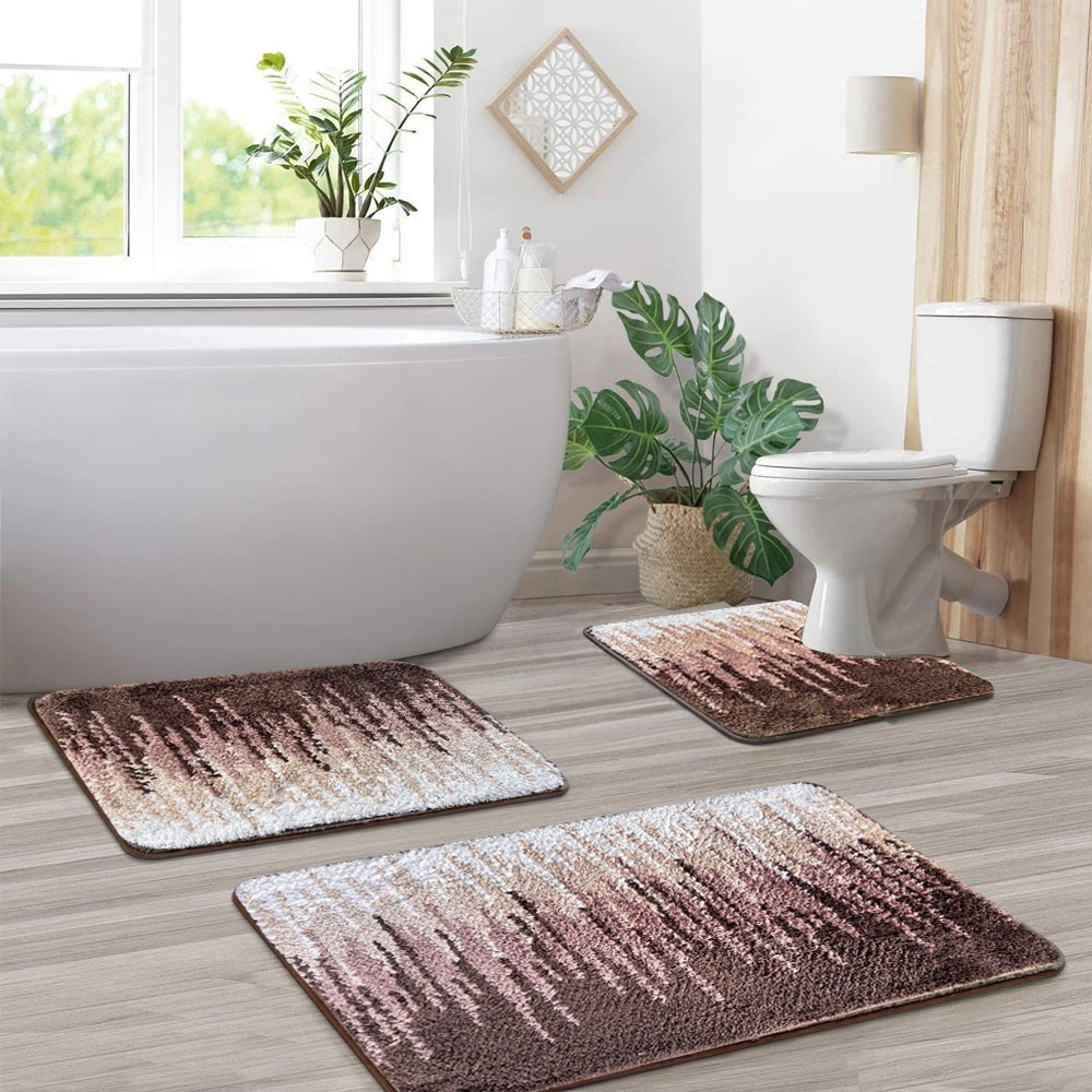 Bathroom Rug Set Non-Slip Absorbent Machine Washable U-shaped 48cm38cm Soft TPR