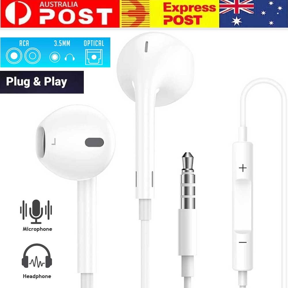3.5mm Audio Jack Wired Earphones Headphones Ear-Cup Over Double White Universal