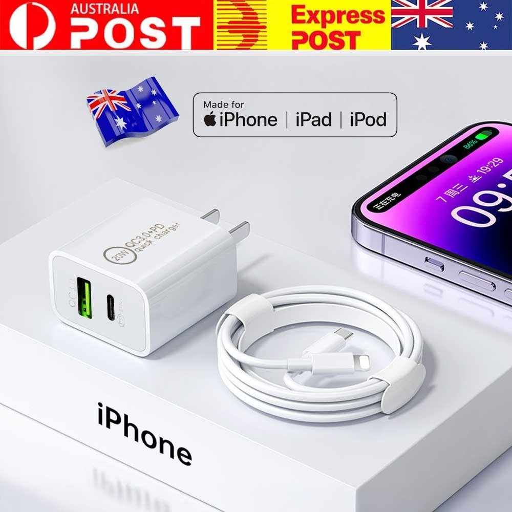 20W 2IN1 Dual Port PD USB-C USB-A Fast Wall Charger For Apple iPhone 17 16 15 LG