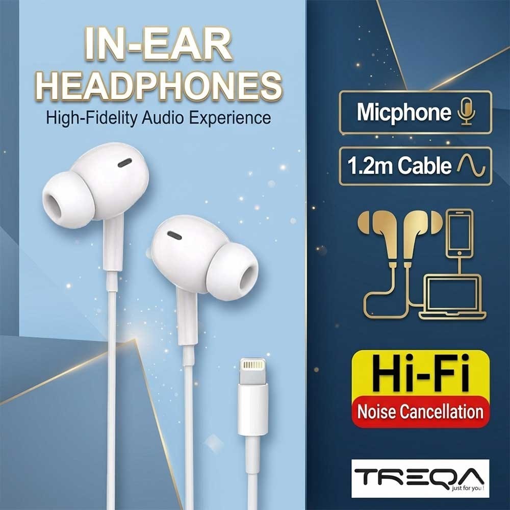 TREQA Earbud In Ear White For iPhone 14 13 12 11 SE Pro Max Wired Microphone Fit
