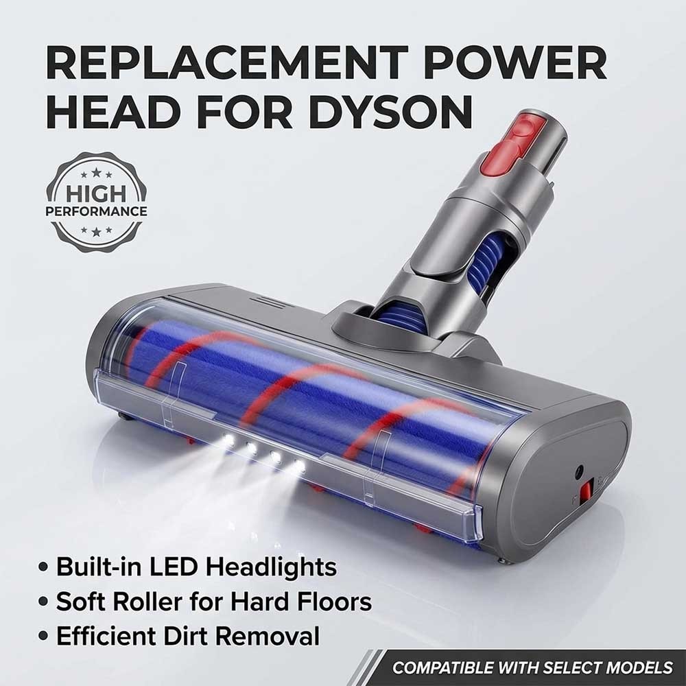 Motorized Floor Brush Head for Dyson V7 V8 V10 V11 Soft Velvet Roller LED Lights
