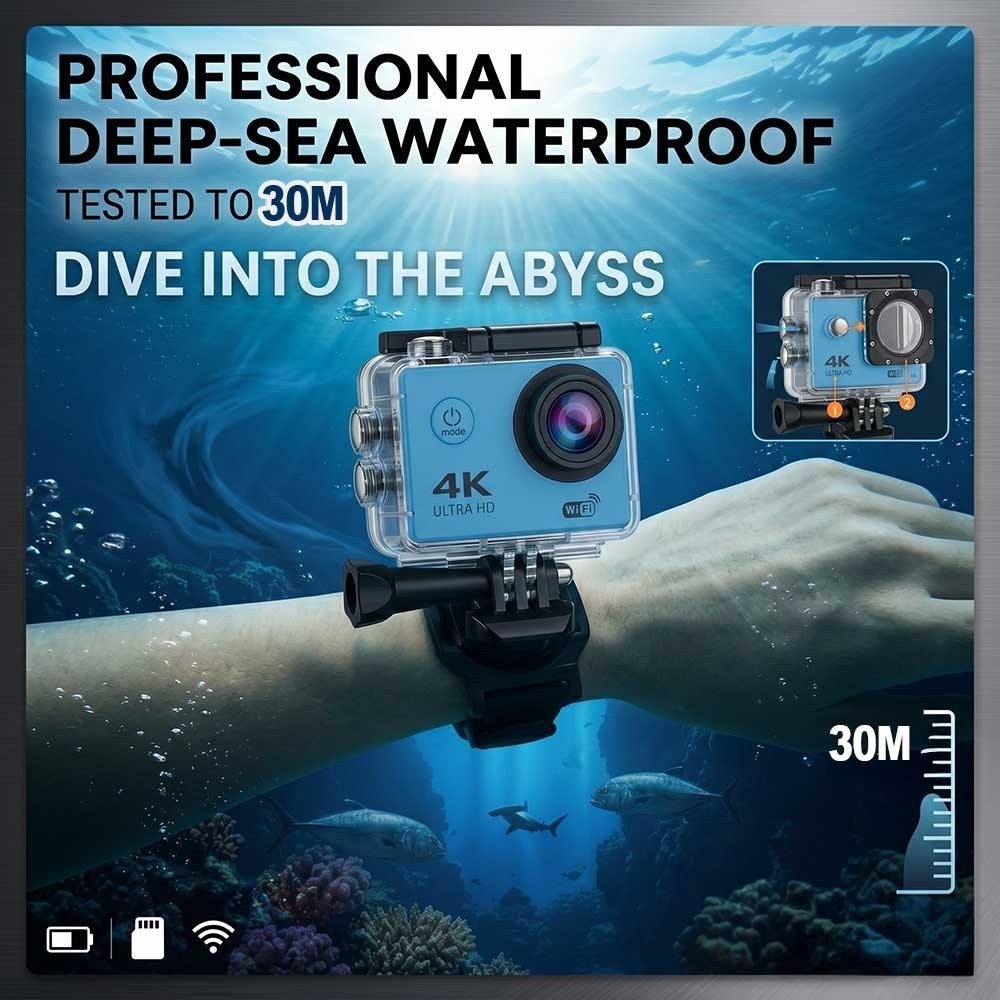 4K Ultra Waterproof Action Camera GoPro HERO WiFi 30M Wide-Angle Lens 16MP LCD