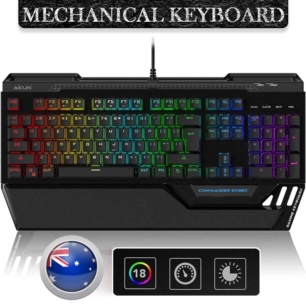 Aikun RGB Mechanical Gaming Keyboard Wired Black 2 USB HUB 104-Key Rollover Blue