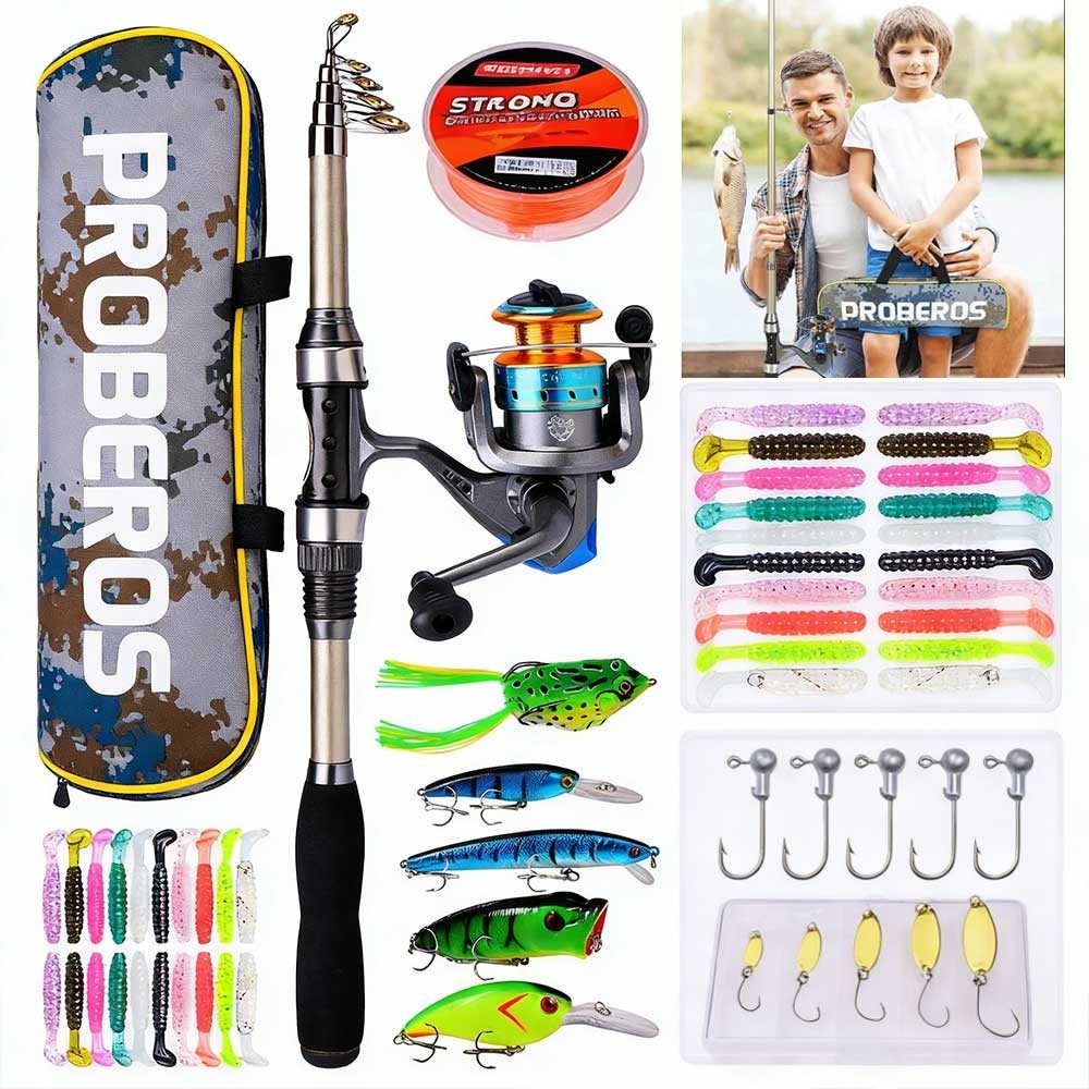 Telescopic Fishing Rod Reel Combo 1.8m CK200A Spinning Reel 100m Line Bag Lures