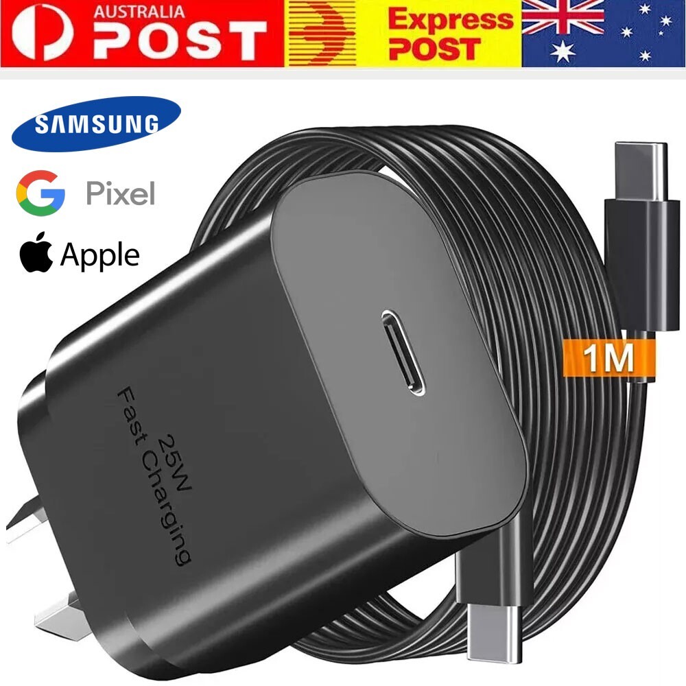 25W Samsung USB-C Adapter Charge Black 1M Type-C Charging Cable S25 SAA 100-240V