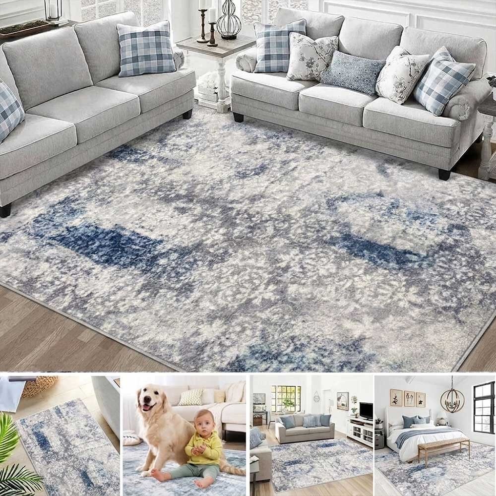 Modern Abstract Area Rug 60x90cm Grey Polyester Machine Washable Low Pile Indoor