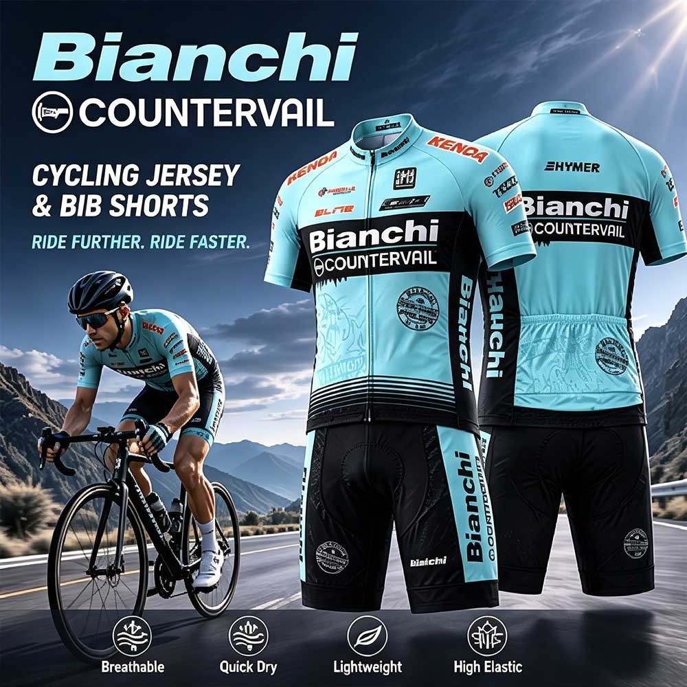 Bianchi Countervail Cycling Jersey Bib Shorts Kit Men 2XL Made in Italy Santini