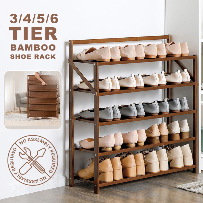4-6 Tiers Bamboo Shoe Rack Folding Storage Organizer Wood Shelf Shoes 50/70/90cm