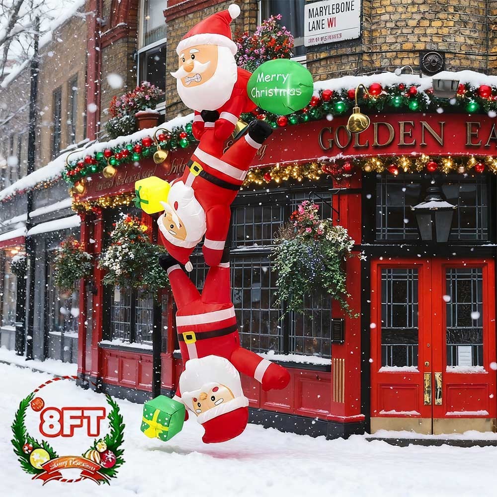 8Ft Inflatable Christmas Three Stacked Santa Clauses LED Lights Waterproof Yard