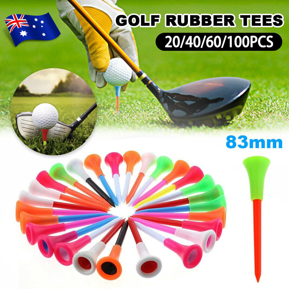 60PCS Plastic Golf Tees 83mm With Rubber Cushion Top Irons Hybrid Clubs Durable