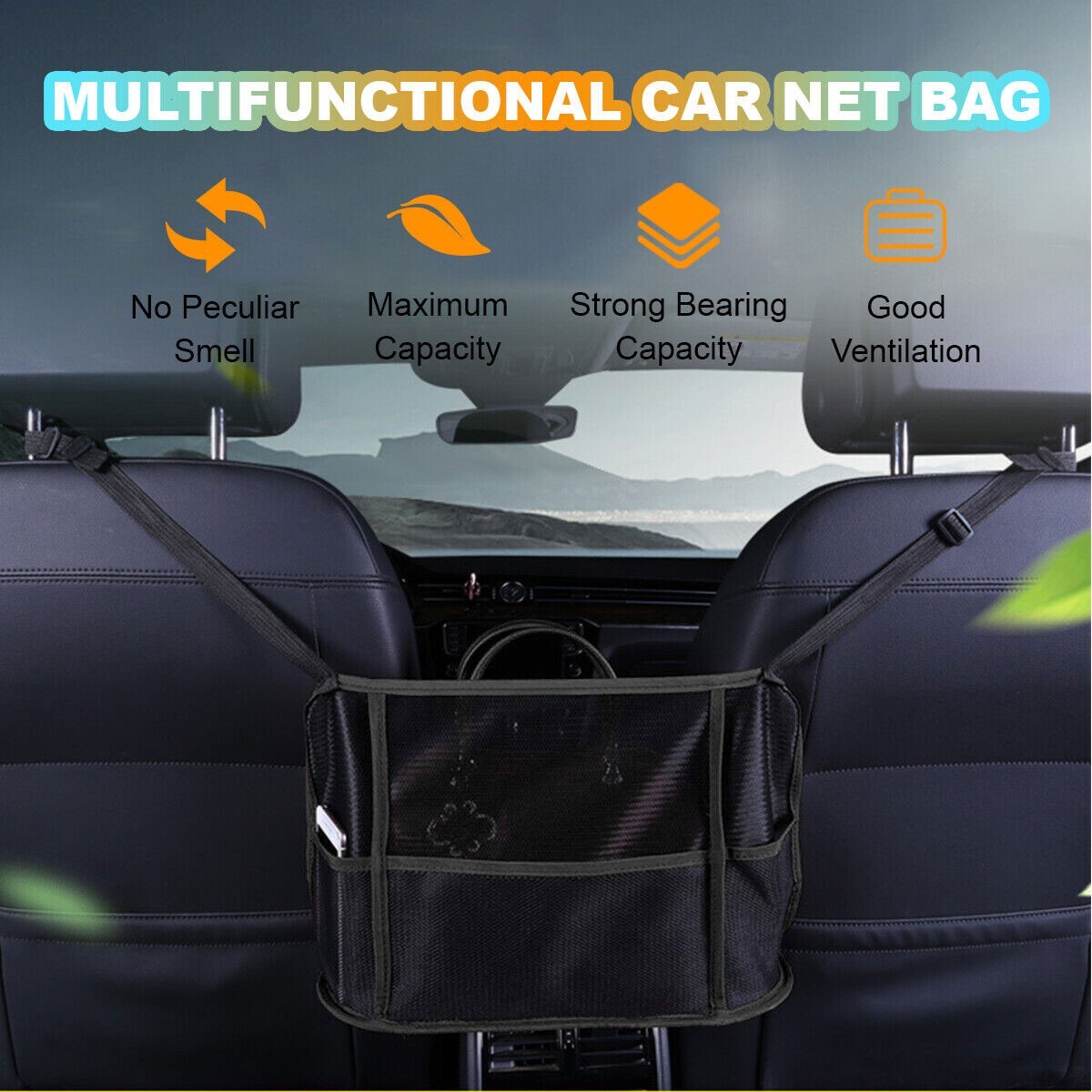 Car Seat Back Mesh Organiser Mutil Pocket Storage Bag Red Polyester 40cm x 26cm