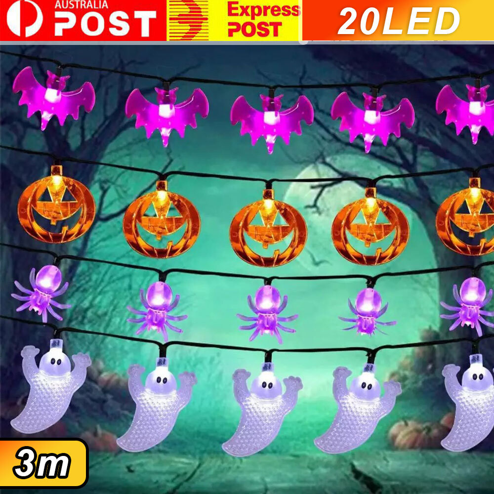 Halloween 20LED Pumpkin Ghost String Lights Outdoor Waterproof Battery 10FT Blue