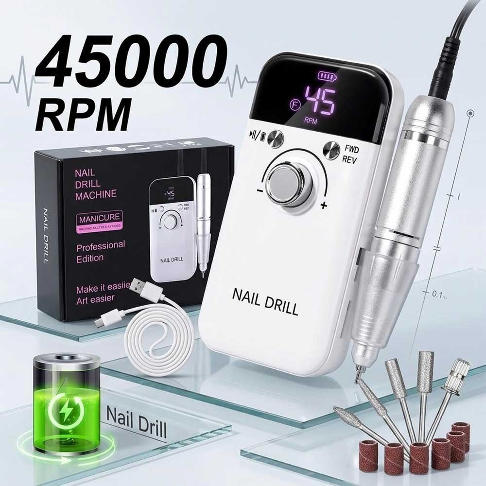 45000RPM Rechargeable Portable Electric Nail Drill File Manicure Pedicure LCD AU