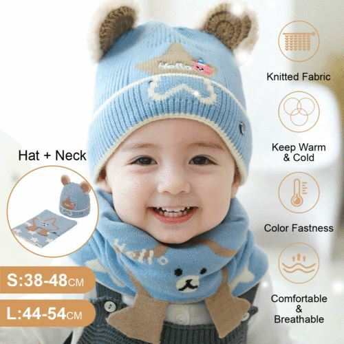 2 Pcs Kids Winter Warm Knitted Beanie Hat Bib Set Unisex Wool 44-54cm 1-3 Years