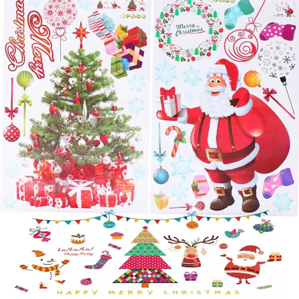 3Pcs Christmas Snowflake Window Wall Stickers Removable Size 60cm 90cm PVC Decor