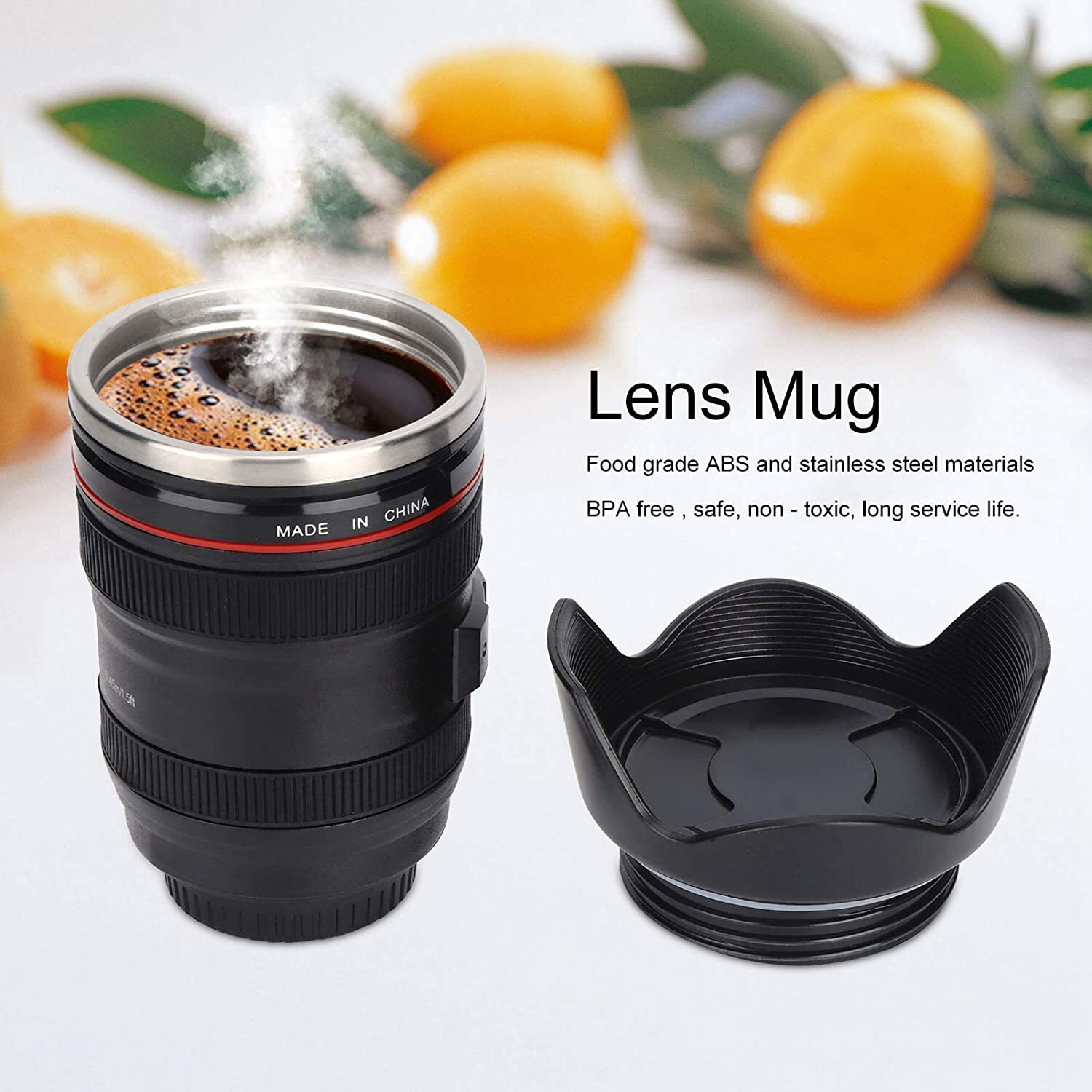 DSLR 24-105mm Camera Lens Cup Stainless Steel Coffee Tea Mug 400ML Black Gift 1