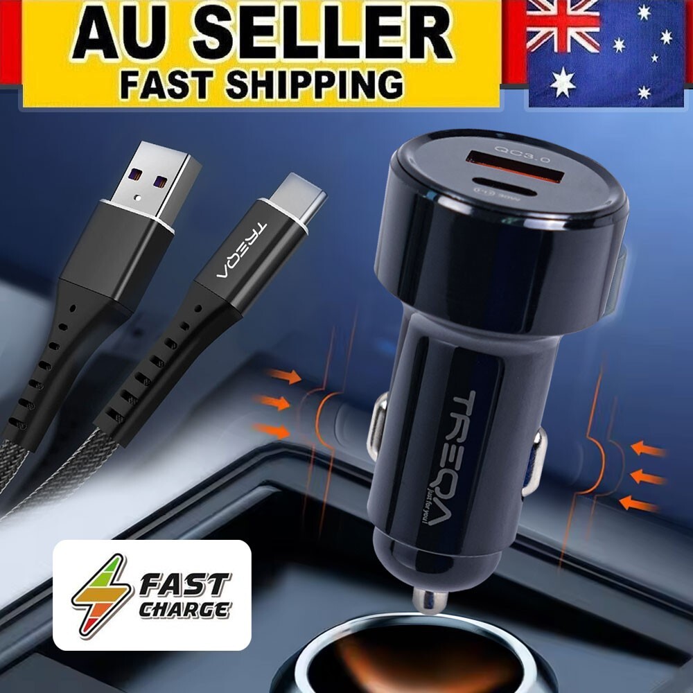 LISEN 48W Dual USB Car Charger USB-C PD 30W USB-A QC Cable iPhone Samsung 2 Port