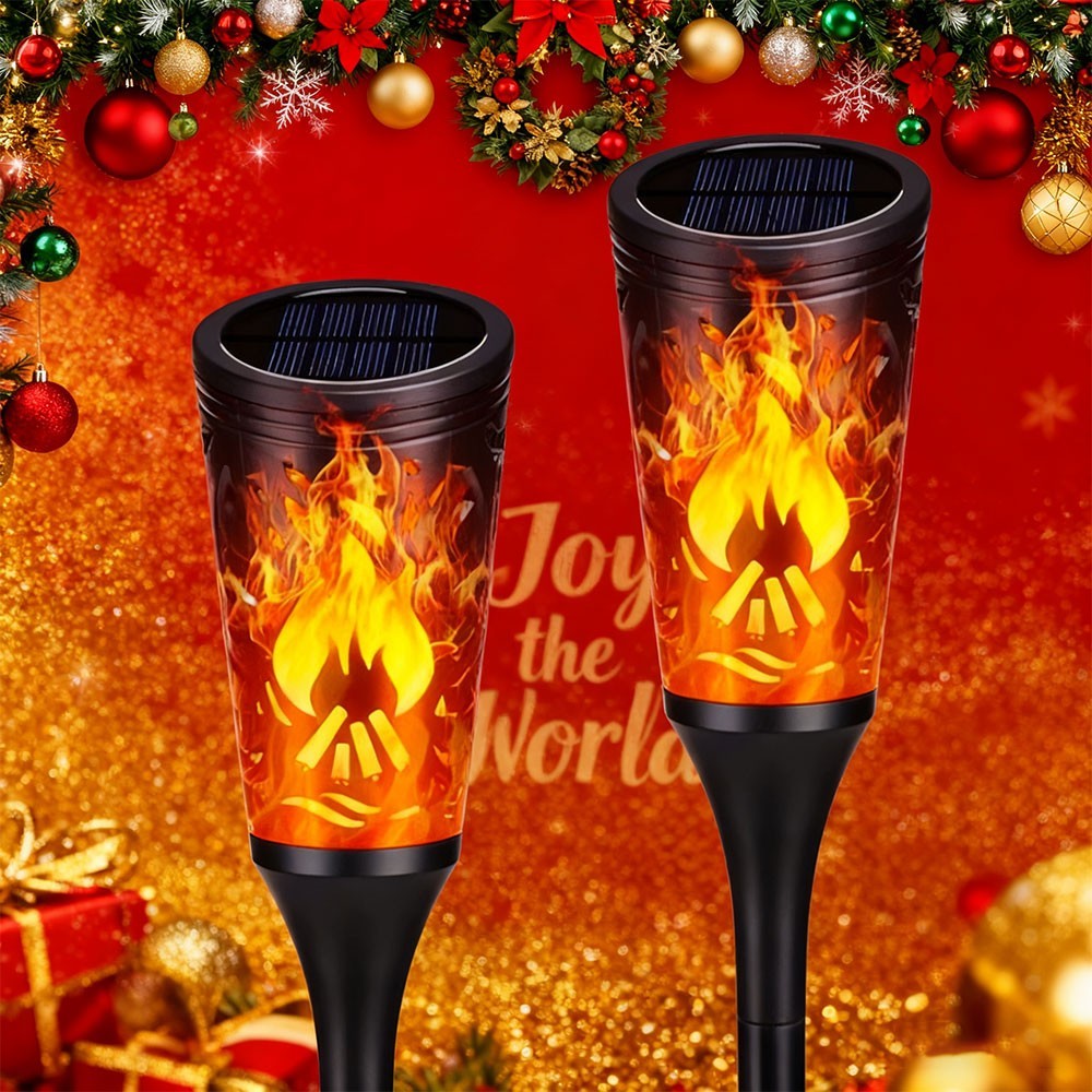Solar Torch Lights Flickering Flame Outdoor Pathway Warm White LED IP65 Auto On