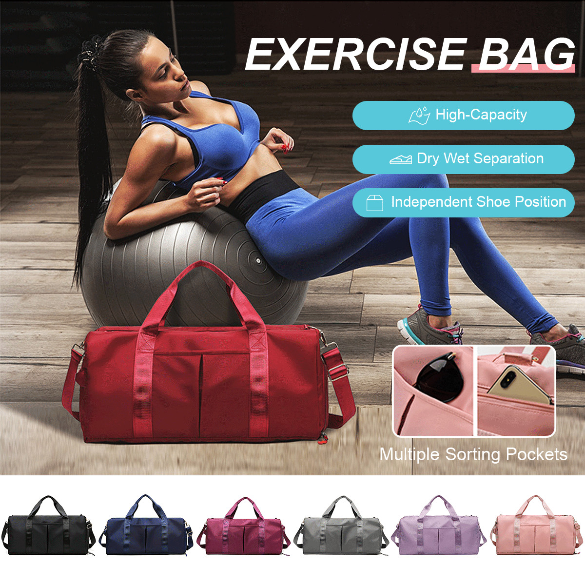 Clever Bees 30L Gym Duffel Bag Large Black Double Handles 46cm 25cm 19cm Zip Men