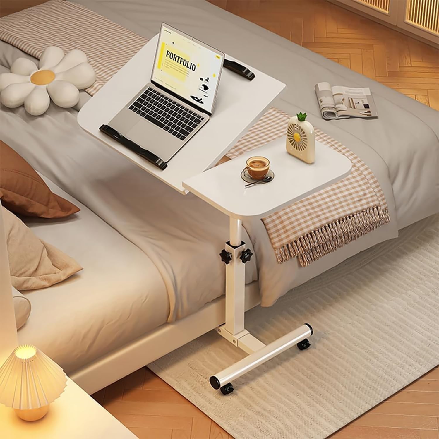 Rotating Laptop Desk Adjustable Height Angle MDF White 60cm 40cm 90cm Art Deco