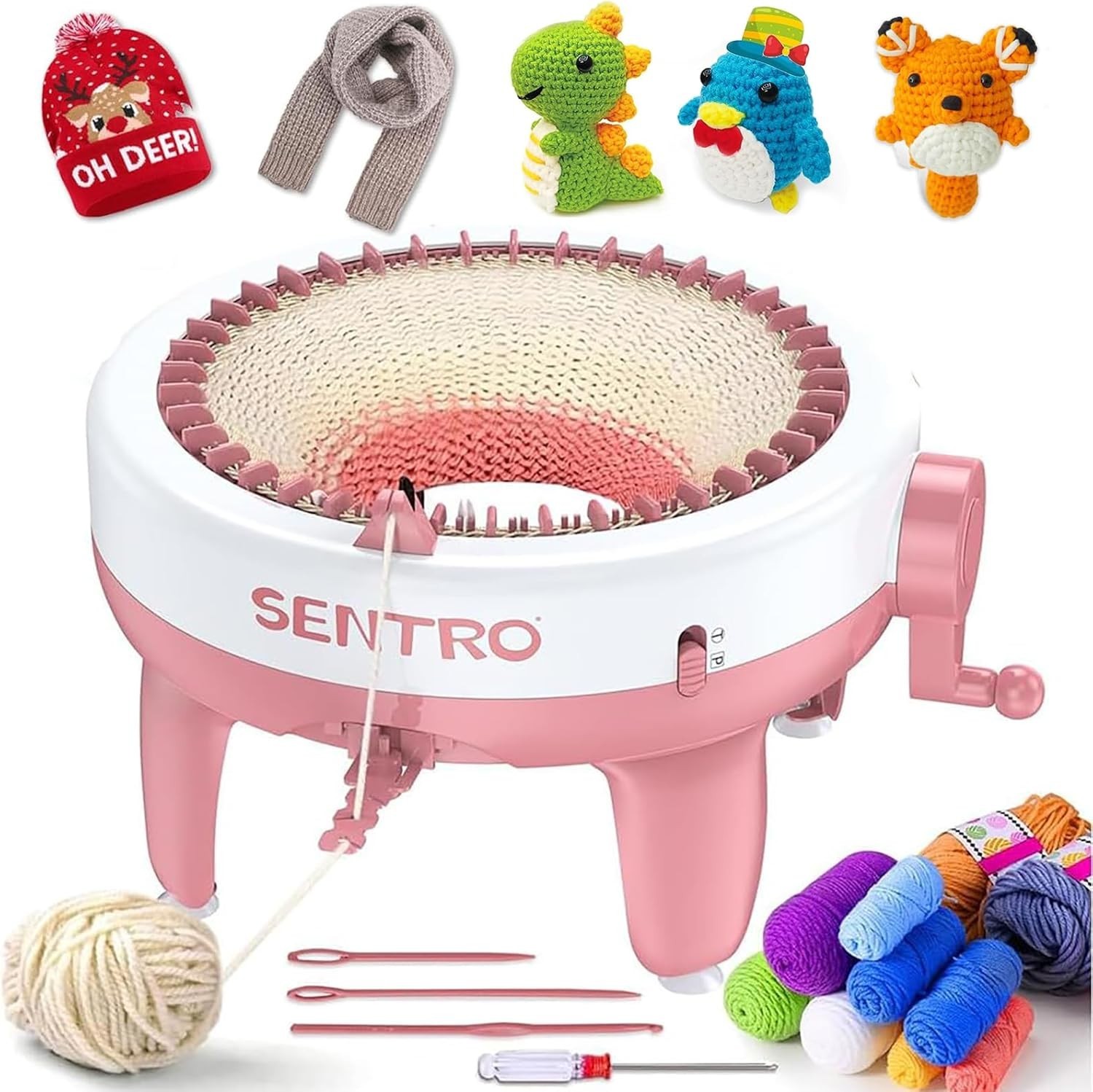 Genuine Sentro 48 Knitting Machine Pink DIY Hand Crank Flat Round Stitches Kids
