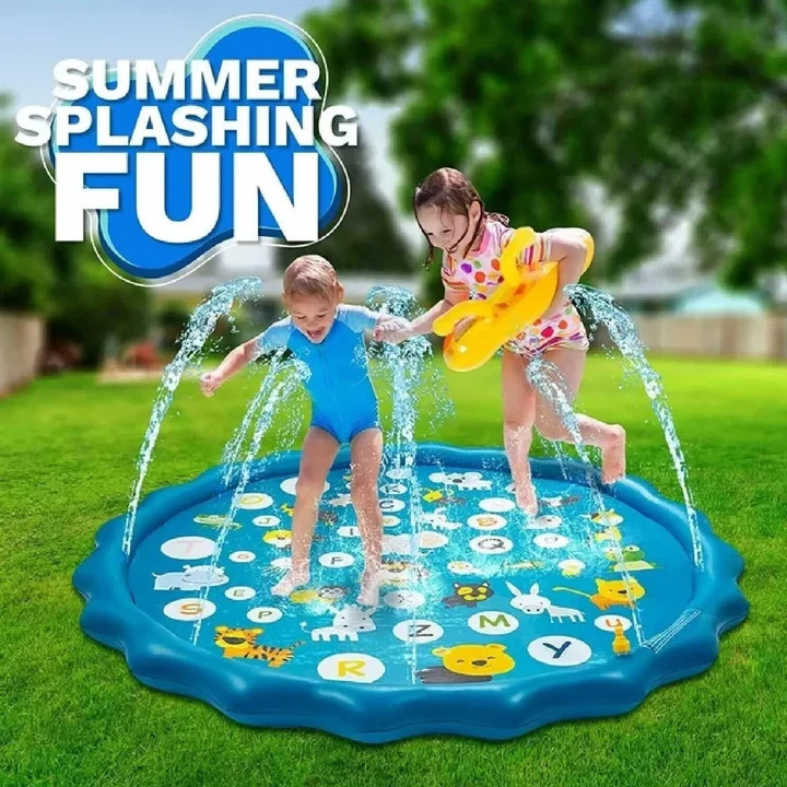 Kids Inflatable Sprinkler Splash Play Mat 170cm PVC Outdoor Pool Toy Blue Round