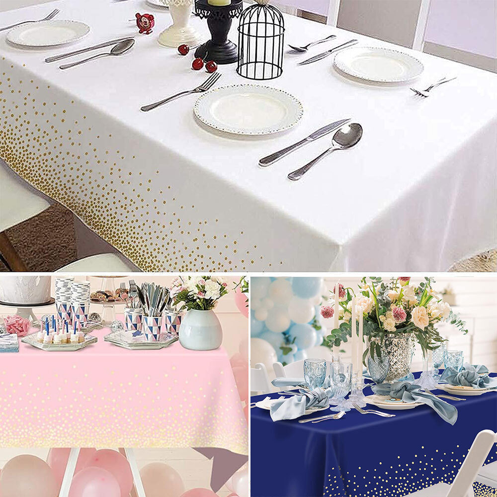 Rectangle Tablecloth Ocean Silver Dot PVC Water Resistant 137cm 274cm Party Home