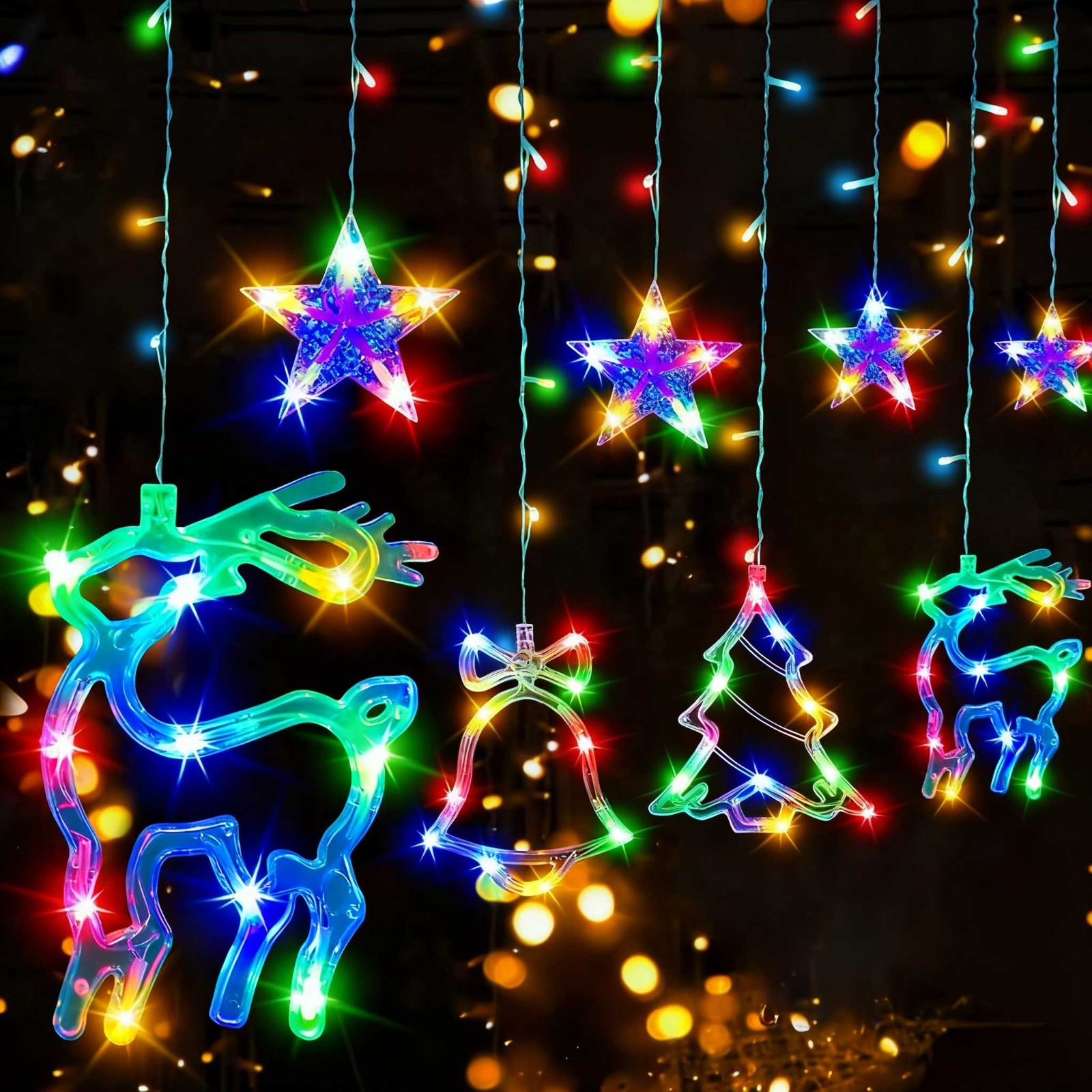 Christmas Curtain Light 12 LED Reindeer Bell Window Wall Plug-In 3.2 meters Au