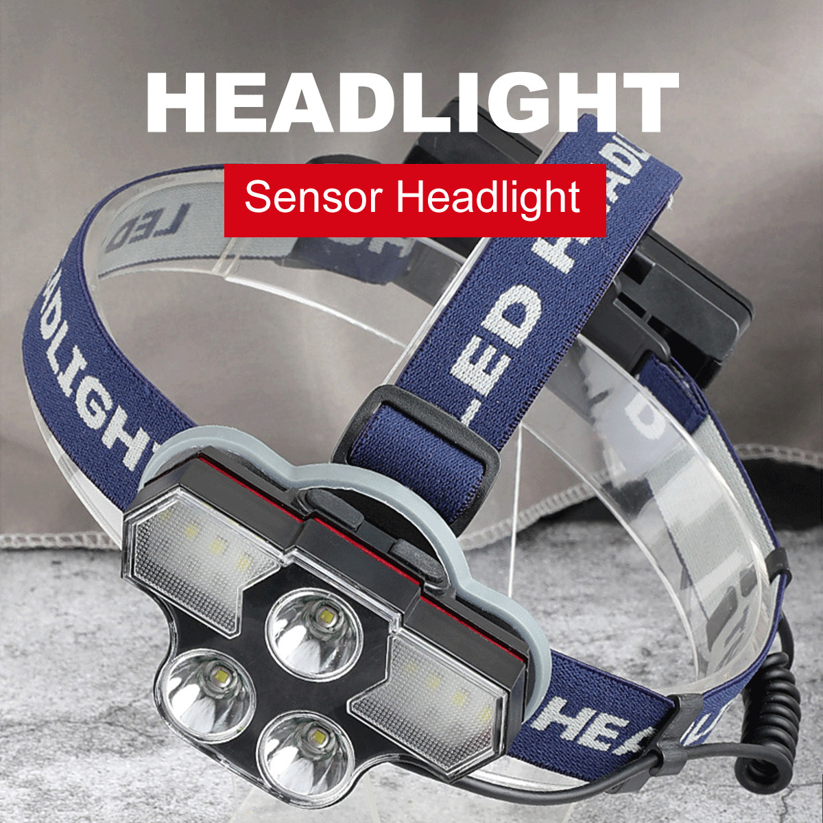 LED Headlamp Camping Rechargeable USB Smart Charging Adjustable Focus IP42 3 LED