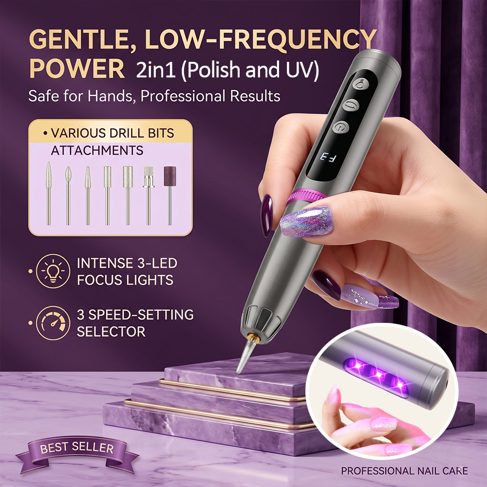 Electric Nail Drill UV Curing Lamp 3-Speed Type-C 180mAh 16.3cm Ceramic LED Gel