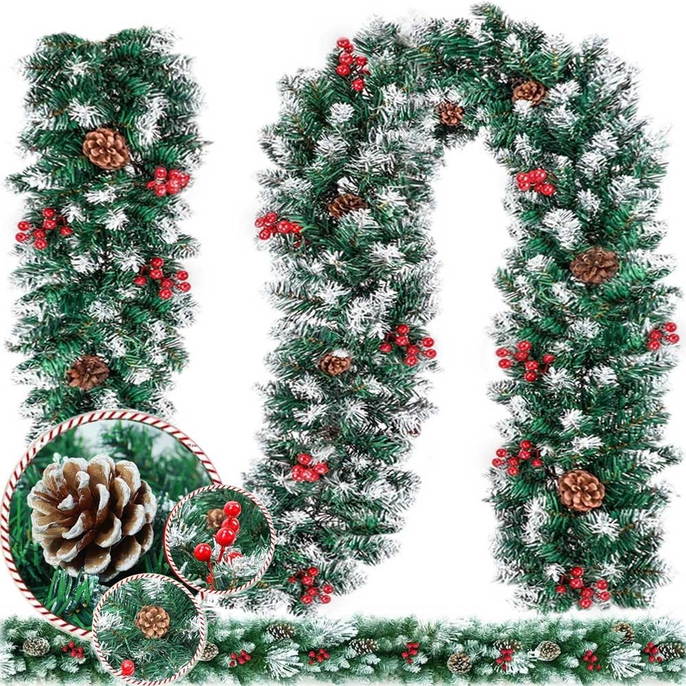 270cm Christmas Garland Artificial Xmas Wreath Decor Pine Berries PVC Indoor Use