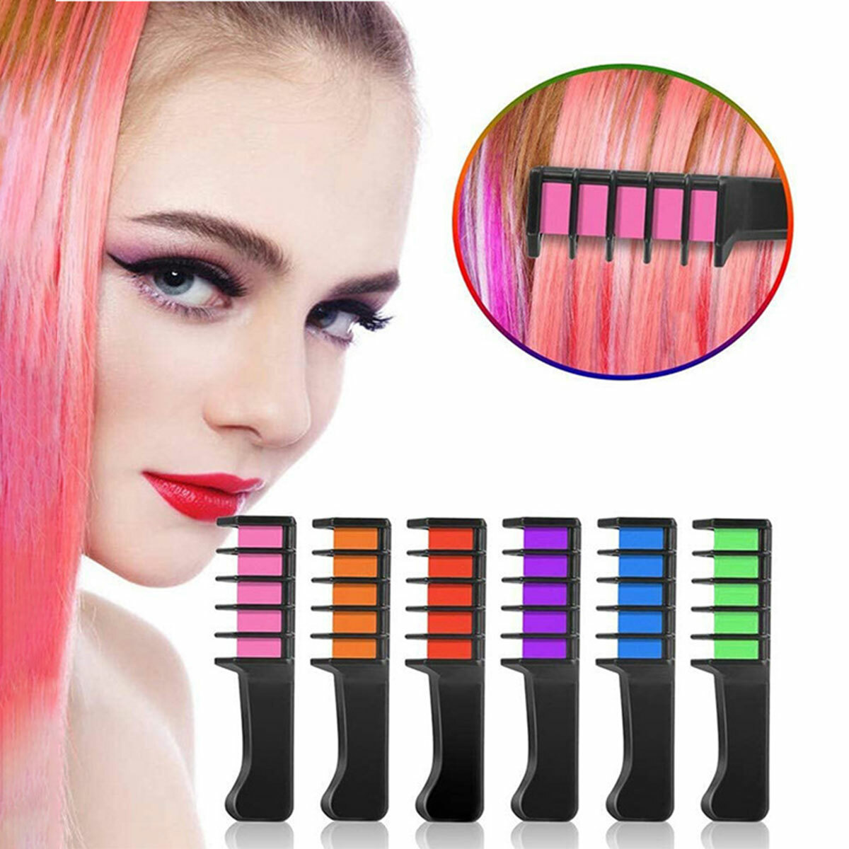10 Colour Hair Comb Kit Temporary Washable Dye Brush Kids Boys Girls Party Au 6g