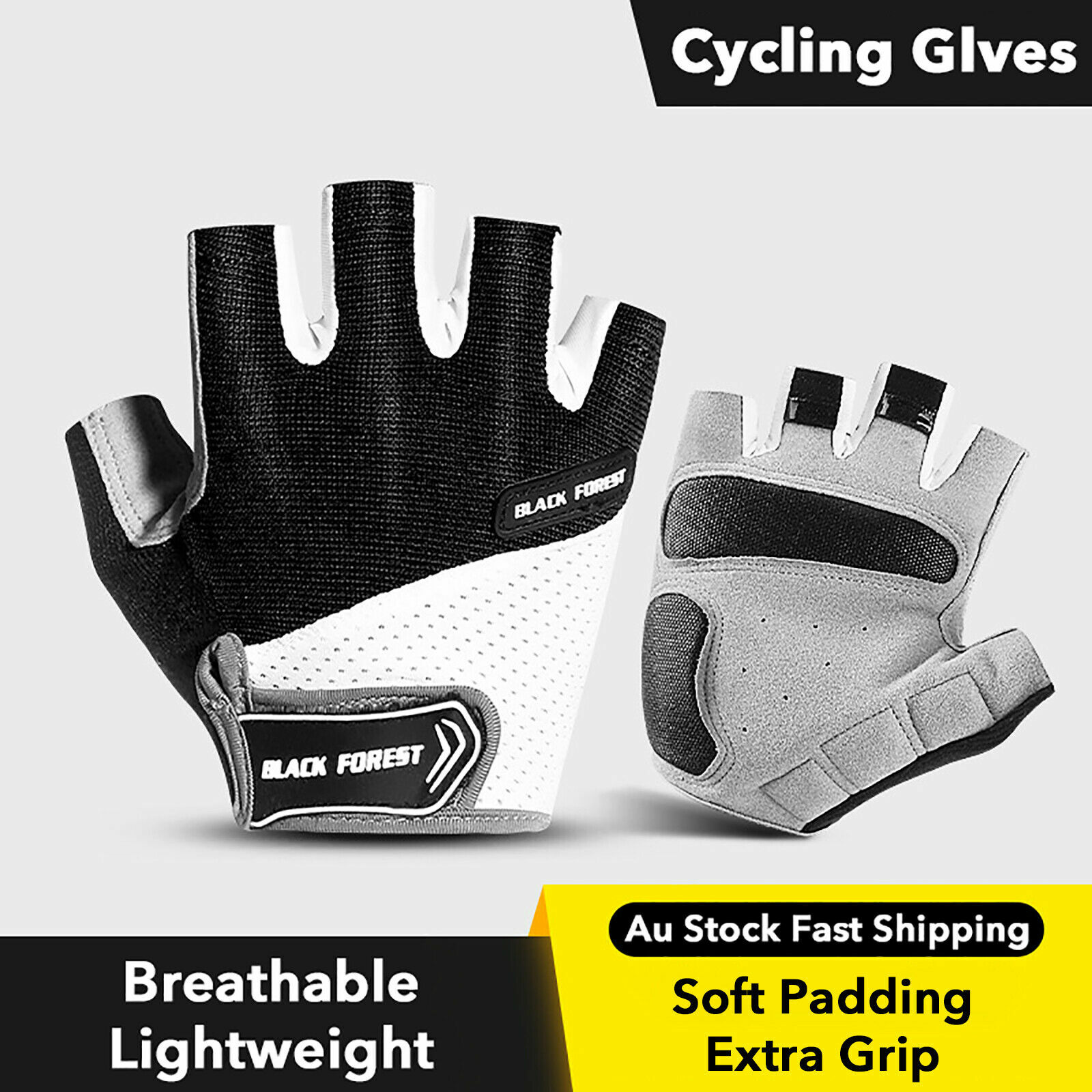 Black Forest Cycling Gloves Red Half Finger Padded Polyester Road Bike Pair Men