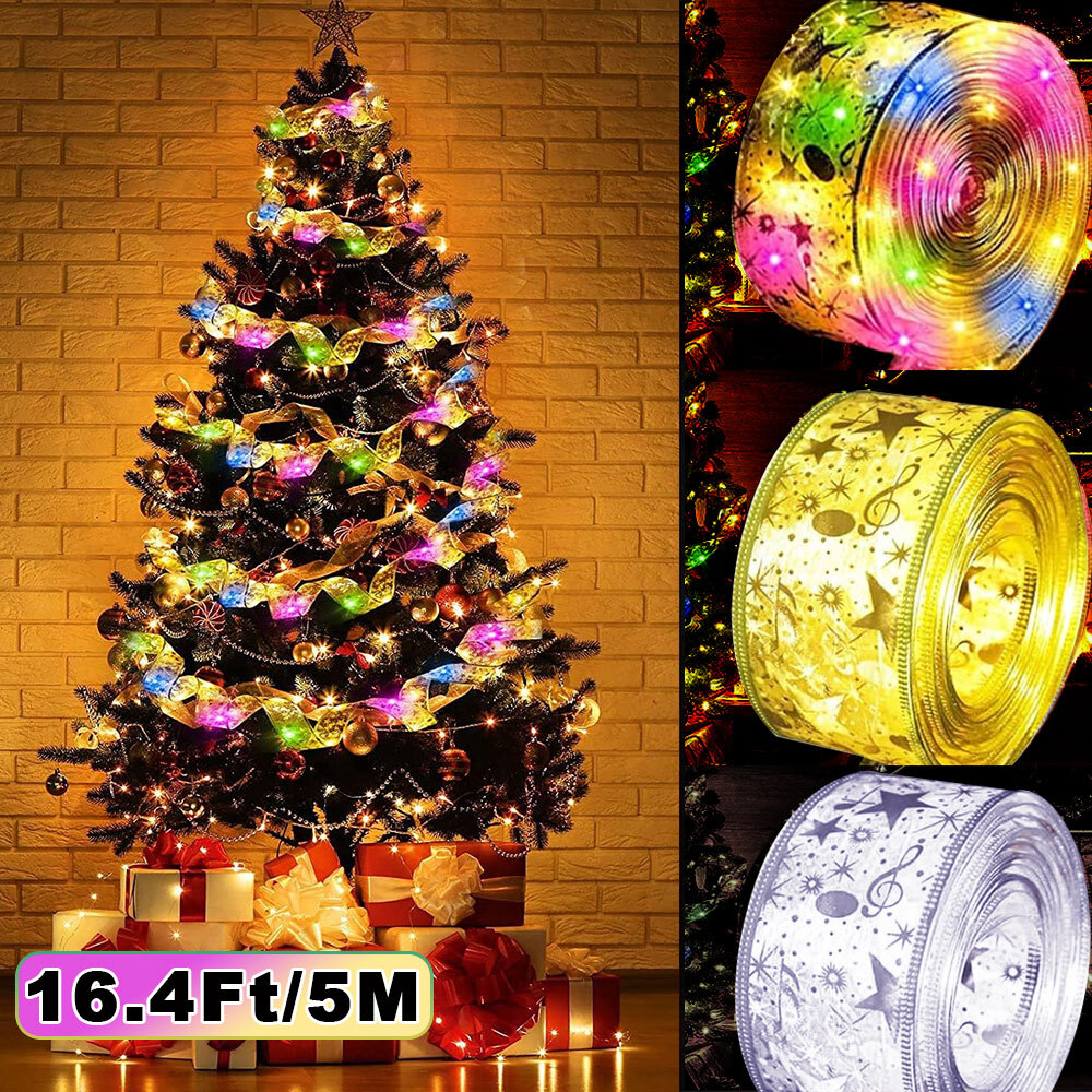 5M LED Ribbon Fairy String Lights Christmas Tree Warm White 50 Battery Gold Star