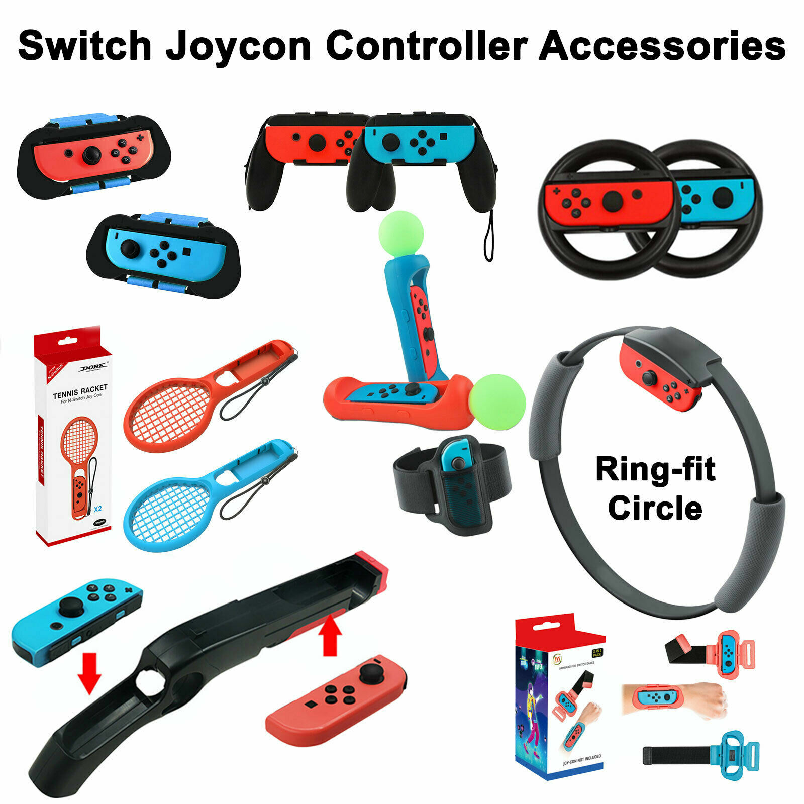 Dobe Grips For Nintendo Switch Joy-Con Controller Black Blue Red Ergonomic ABS 4