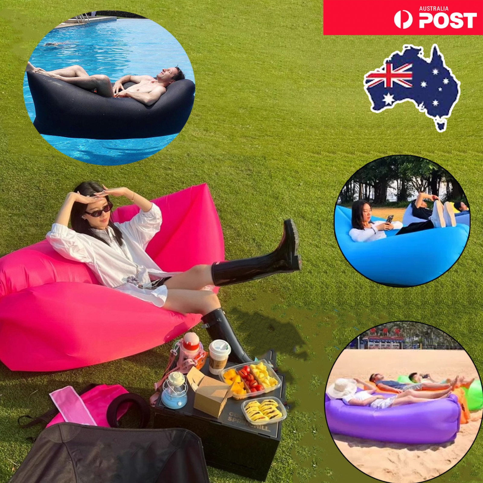 Inflatable Air Bag Sofa Bed Camping Hiking Outdoor BBQs Beach Pool Fast 1 Pack