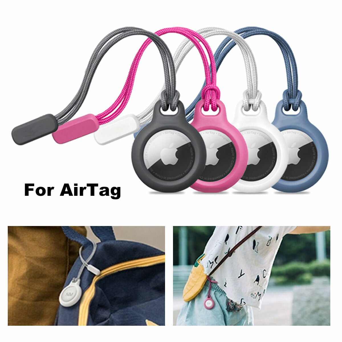 For Apple AirTag Silicone Case Black ATWL 360 Protection Lanyard Key Ring Strap