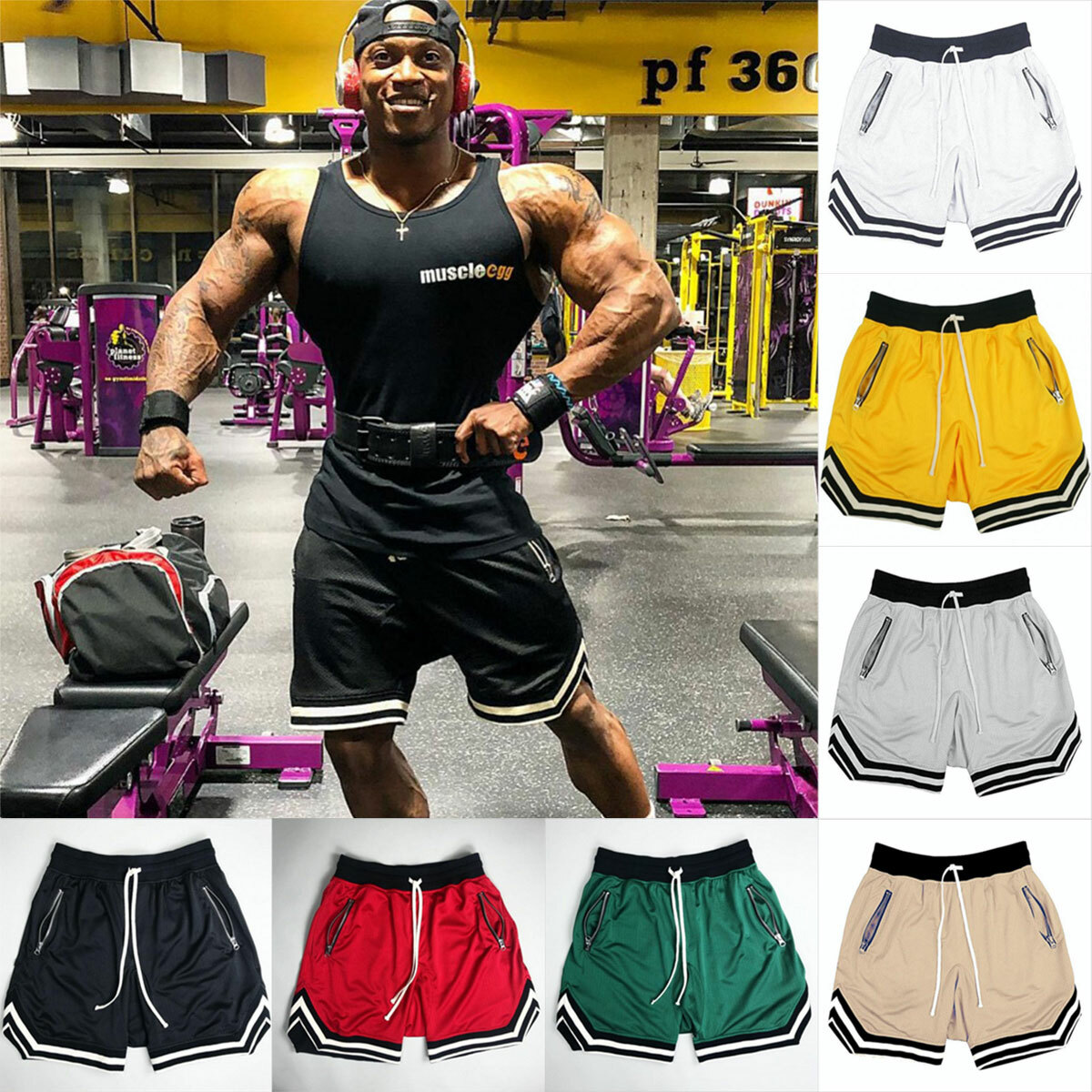Men Athletic Shorts Summer Nylon 14 in Mid Flat Front Slash Pocket Tie Quick Dry