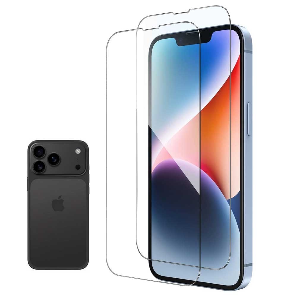 2Pcs iPhone 17 Pro Clear Tempered Glass Screen Protector Full Cover 9H 1mm Fit
