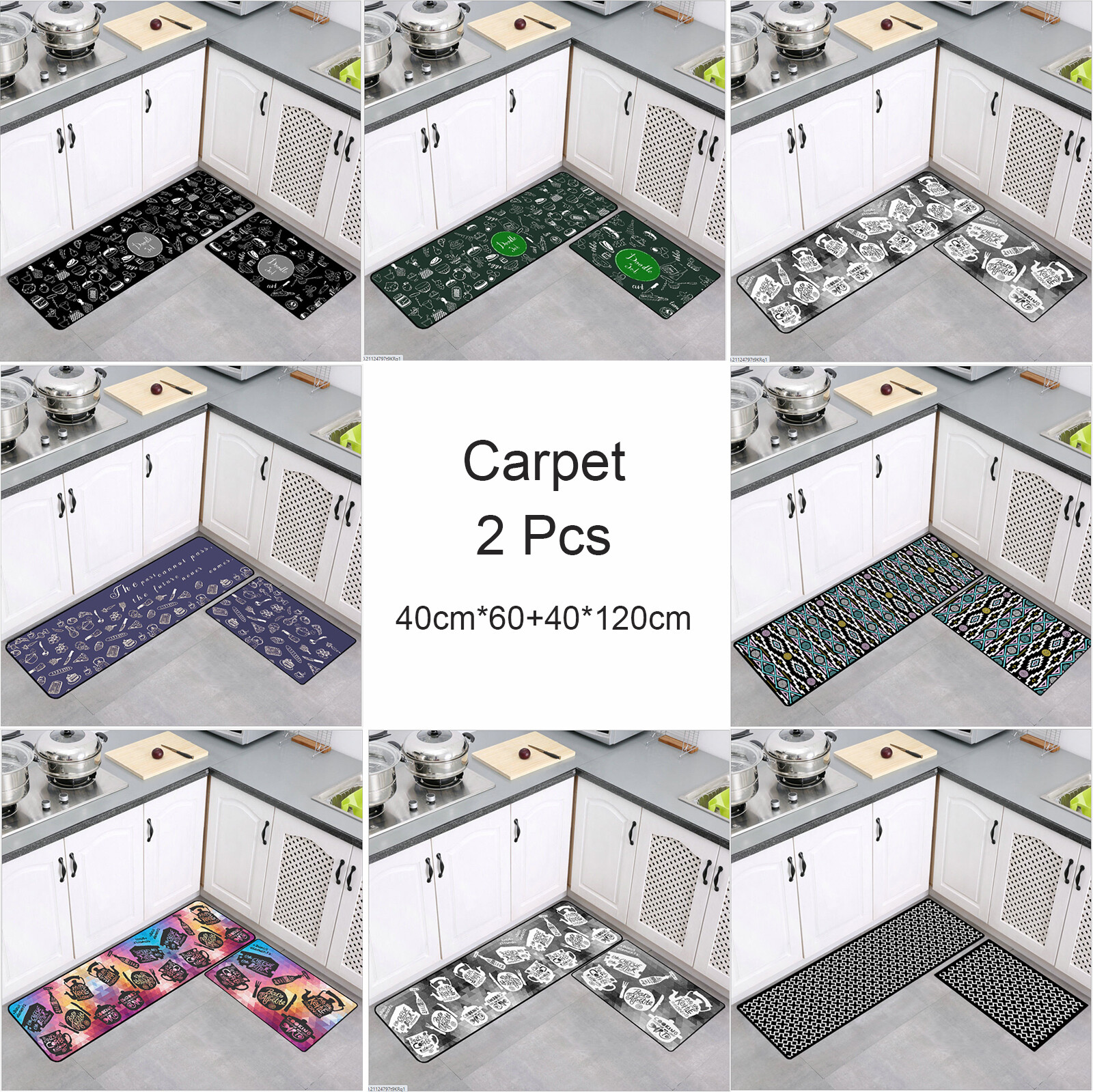 2 Pcs Non-Slip Rug Door Mat Carpet Floor Kitchen Doormat 40cm 60cm 120cm Indoor