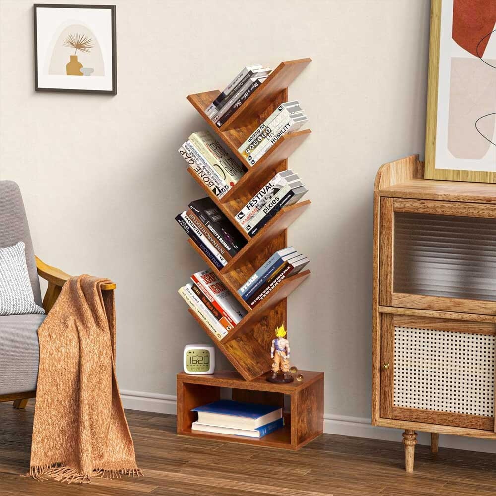 Tree Bookshelf Bookcase 9-Shelf with Drawer CD Display Storage Rack 48cm 131cm