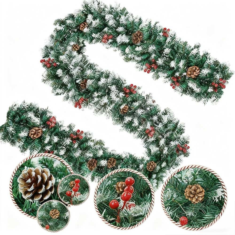 2.7M Christmas Garland Artificial with Pine Cones and Berries Indoor Outdoor PVC