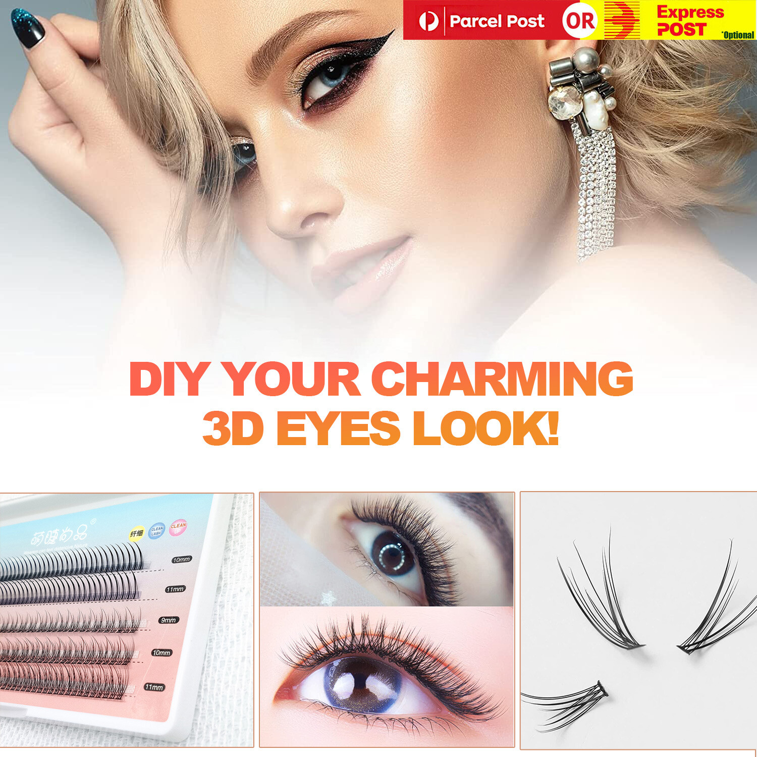 9-11mm Mix Volume Cluster Russian False Mink Lashes Black Natural 3D Long 10g Up