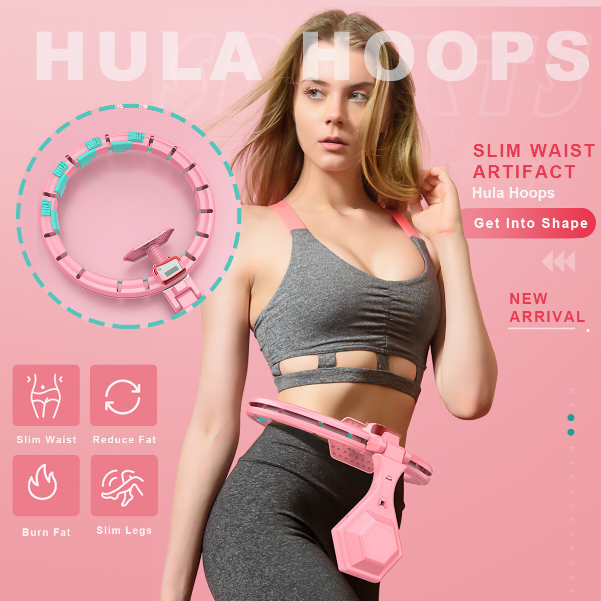 Hula Hoop QXJS-01110 Auto-Spinning Pink ABS 500g 1 Home Use 60-105cm Counter 1