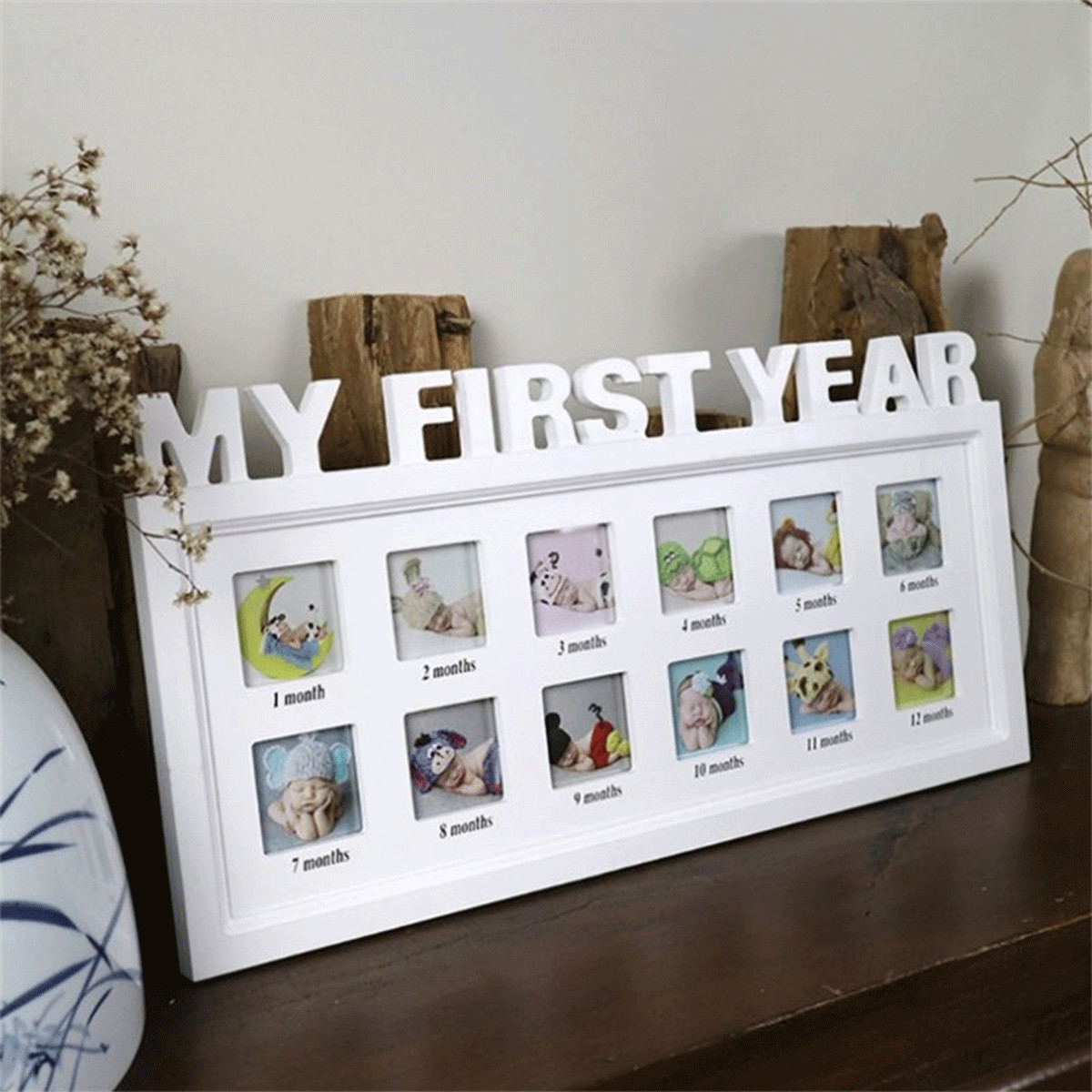 12 Months My First Year Baby Photo Frame PVC Newborn 12 Picture Size 45cm 24cm